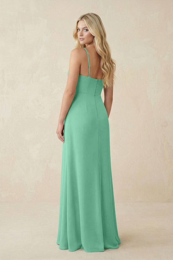 Ruched Sheath Spaghetti Strap Chiffon Bridesmaid Dress in Turquoise - KissProm BRIDESMAID DRESSES