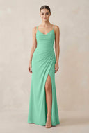 Ruched Sheath Spaghetti Strap Chiffon Bridesmaid Dress in Turquoise - KissProm Bridesmaid Dresses