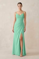 Ruched Sheath Spaghetti Strap Chiffon Bridesmaid Dress in Turquoise - KissProm Bridesmaid Dresses