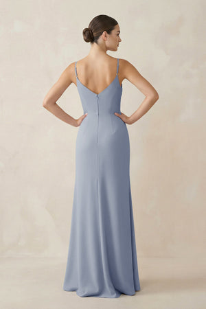 Ruched Sheath Spaghetti Strap Chiffon Bridesmaid Dress in Twilight - KissProm Bridesmaid Dresses