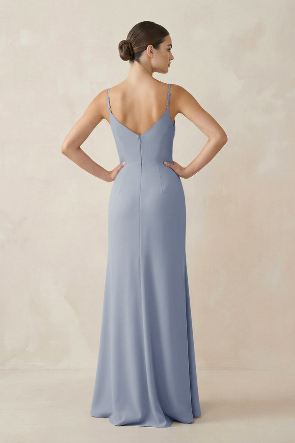 Ruched Sheath Spaghetti Strap Chiffon Bridesmaid Dress in Twilight - KissProm Bridesmaid Dresses