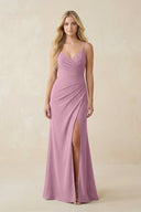 Ruched Sheath Spaghetti Strap Chiffon Bridesmaid Dress in Vintage Mauve - KissProm BRIDESMAID DRESSES