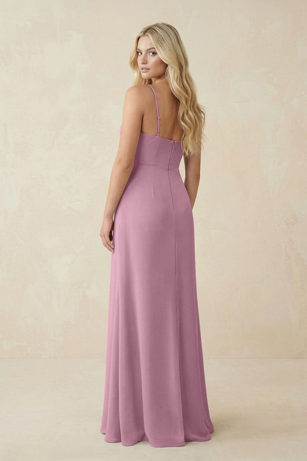 Ruched Sheath Spaghetti Strap Chiffon Bridesmaid Dress in Vintage Mauve - KissProm BRIDESMAID DRESSES