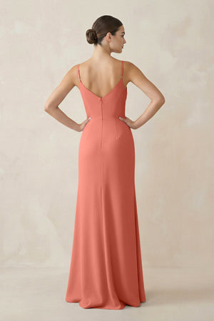 Ruched Sheath Spaghetti Strap Chiffon Bridesmaid Dress in Wild Rose - KissProm Bridesmaid Dresses