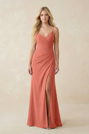 Ruched Sheath Spaghetti Strap Chiffon Bridesmaid Dress in Wild Rose - KissProm BRIDESMAID DRESSES