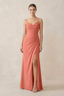 Ruched Sheath Spaghetti Strap Chiffon Bridesmaid Dress in Wild Rose - KissProm Bridesmaid Dresses