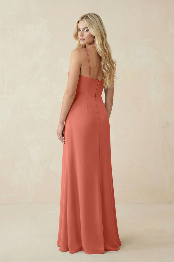 Ruched Sheath Spaghetti Strap Chiffon Bridesmaid Dress in Wild Rose - KissProm BRIDESMAID DRESSES