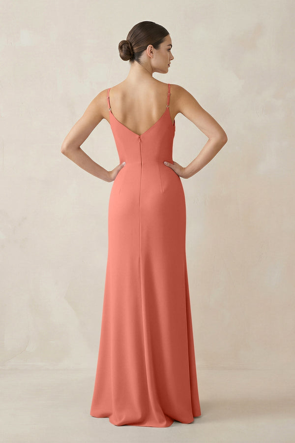 Ruched Sheath Spaghetti Strap Chiffon Bridesmaid Dress in Wild Rose - KissProm Bridesmaid Dresses