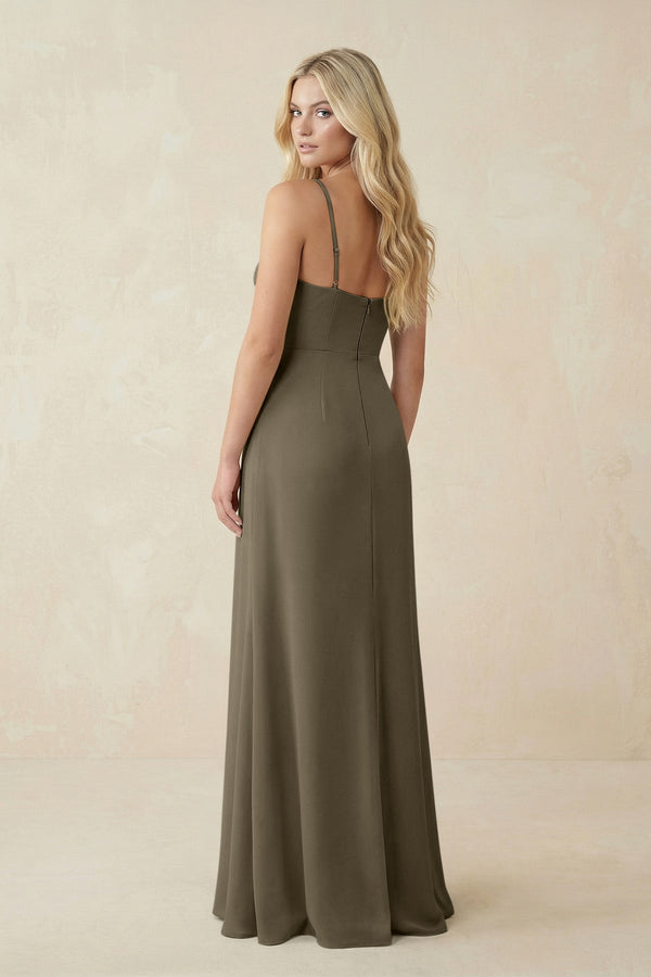 Ruched Sheath Spaghetti Strap Chiffon Bridesmaid Dress in Willow Green - KissProm BRIDESMAID DRESSES