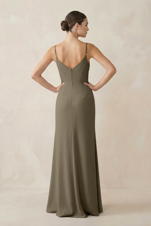 Ruched Sheath Spaghetti Strap Chiffon Bridesmaid Dress in Willow Green - KissProm Bridesmaid Dresses