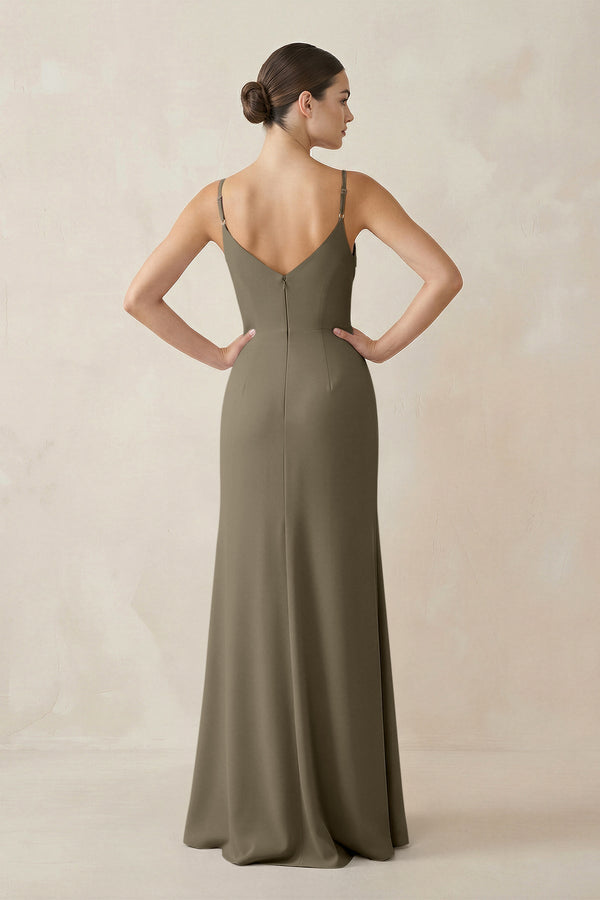 Ruched Sheath Spaghetti Strap Chiffon Bridesmaid Dress in Willow Green - KissProm Bridesmaid Dresses