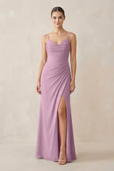 Ruched Sheath Spaghetti Strap Chiffon Bridesmaid Dress in Wisteria - KissProm Bridesmaid Dresses