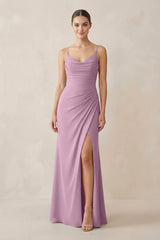 Ruched Sheath Spaghetti Strap Chiffon Bridesmaid Dress in Wisteria - KissProm Bridesmaid Dresses