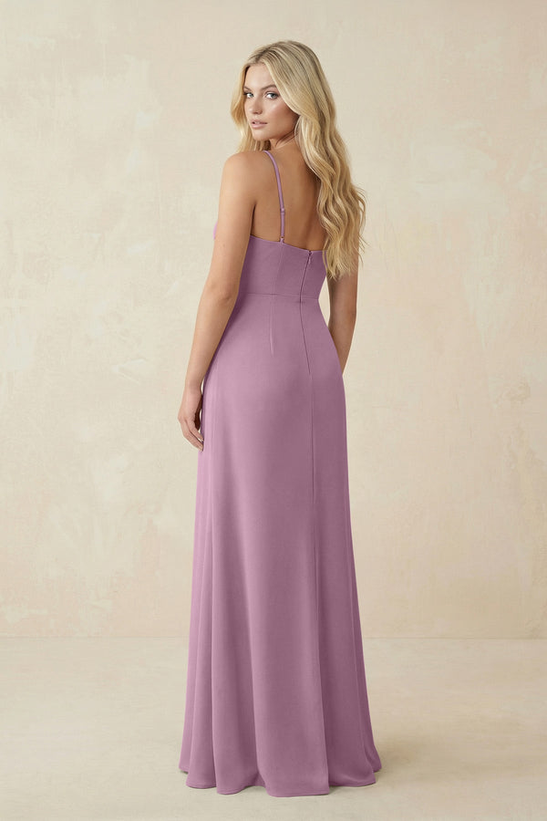 Ruched Sheath Spaghetti Strap Chiffon Bridesmaid Dress in Wisteria - KissProm BRIDESMAID DRESSES