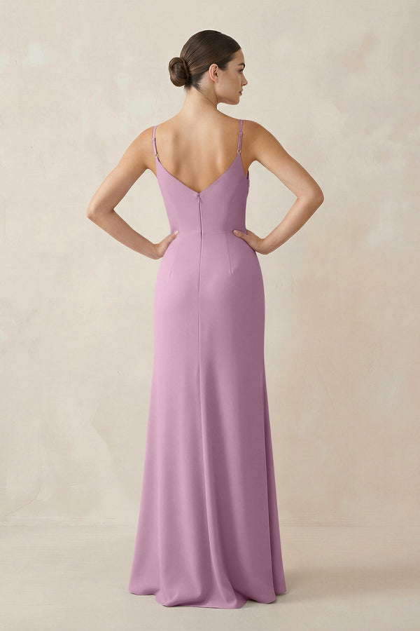 Ruched Sheath Spaghetti Strap Chiffon Bridesmaid Dress in Wisteria - KissProm Bridesmaid Dresses