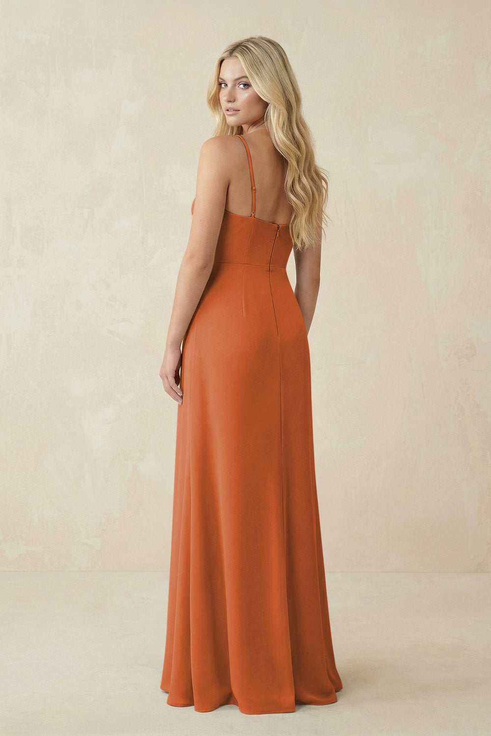 Ruched Sheath Spaghetti Strap Chiffon Bridesmaid Dress in Terracotta - KissProm BRIDESMAID DRESSES
