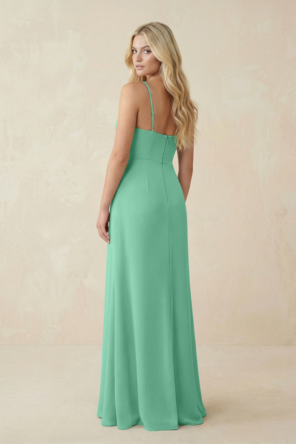 Ruched Sheath Spaghetti Strap Chiffon Bridesmaid Dress in Turquoise - KissProm BRIDESMAID DRESSES