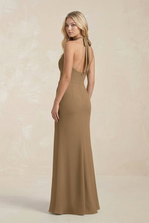 Ruched V - Neck Sheath Bridesmaid Dress With Bow in Apple Cinnamon - KissProm Bridesmaid Dresses