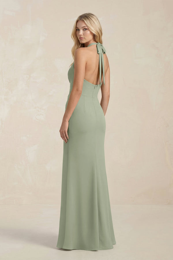 Ruched V - Neck Sheath Bridesmaid Dress With Bow in Dove Gray - KissProm Bridesmaid Dresses