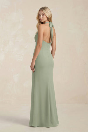 Ruched V - Neck Sheath Bridesmaid Dress With Bow in Dove Gray - KissProm Bridesmaid Dresses