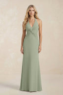 Ruched V - Neck Sheath Bridesmaid Dress With Bow in Dove Gray - KissProm Bridesmaid Dresses