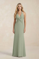 Ruched V - Neck Sheath Bridesmaid Dress With Bow in Dove Gray - KissProm Bridesmaid Dresses