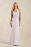 Ruched V - Neck Sheath Bridesmaid Dress With Bow in Dusk - KissProm Bridesmaid Dresses