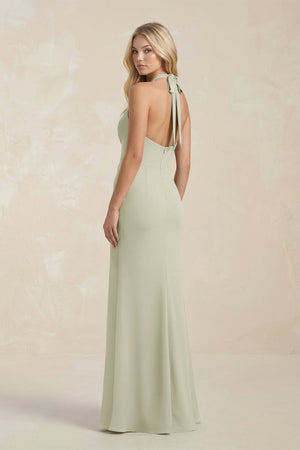 Ruched V - Neck Sheath Bridesmaid Dress With Bow in Frost - KissProm Bridesmaid Dresses