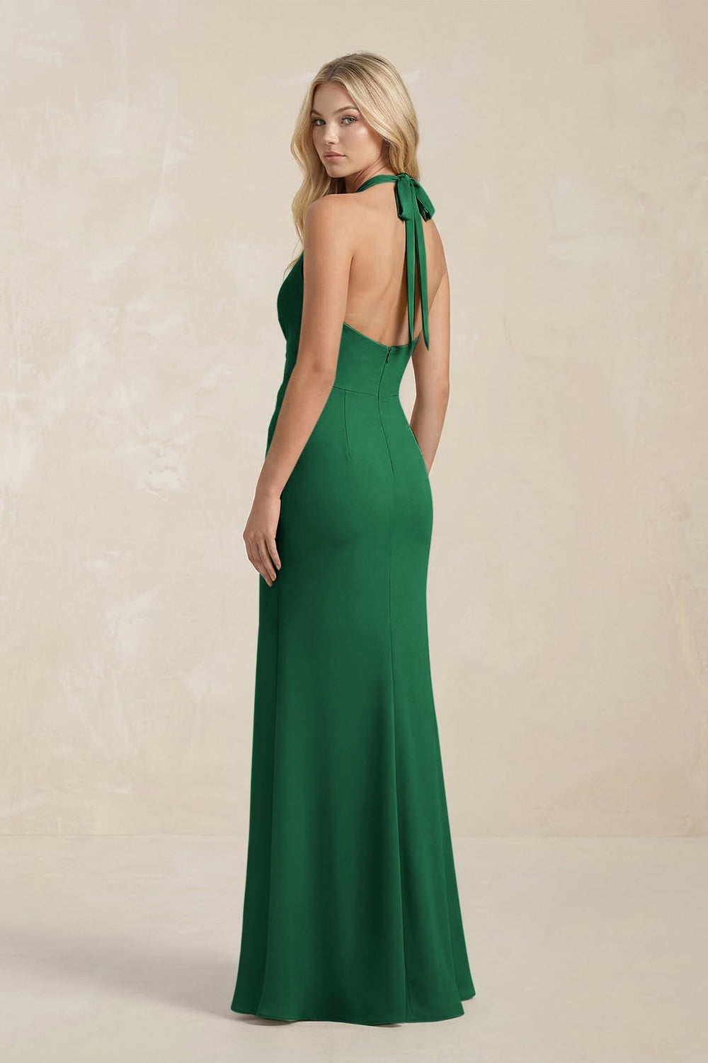 Ruched V - Neck Sheath Bridesmaid Dress With Bow in Green - KissProm Bridesmaid Dresses