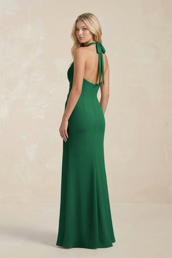 Ruched V - Neck Sheath Bridesmaid Dress With Bow in Green - KissProm Bridesmaid Dresses