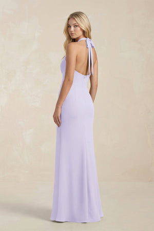 Ruched V - Neck Sheath Bridesmaid Dress With Bow in Lavender - KissProm Bridesmaid Dresses