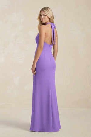 Ruched V - Neck Sheath Bridesmaid Dress With Bow in Lilac - KissProm Bridesmaid Dresses