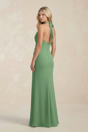 Ruched V - Neck Sheath Bridesmaid Dress With Bow in Matcha - KissProm Bridesmaid Dresses