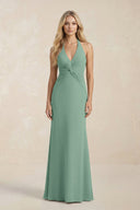 Ruched V - Neck Sheath Bridesmaid Dress With Bow in Mint Green - KissProm Bridesmaid Dresses