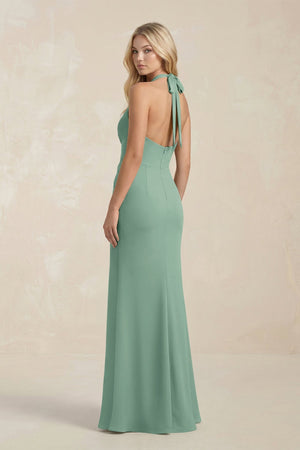 Ruched V - Neck Sheath Bridesmaid Dress With Bow in Mint Green - KissProm Bridesmaid Dresses