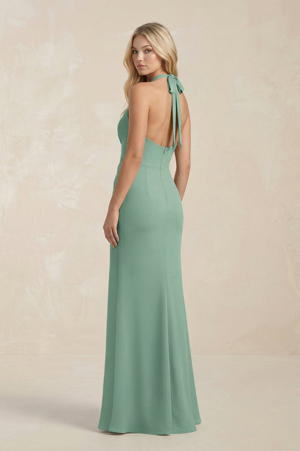 Ruched V - Neck Sheath Bridesmaid Dress With Bow in Mint Green - KissProm Bridesmaid Dresses