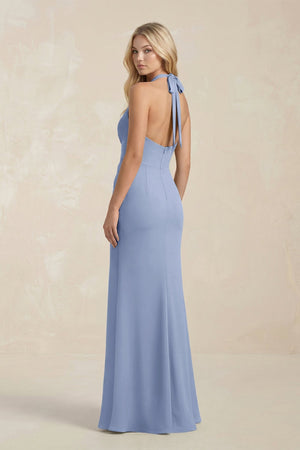 Ruched V - Neck Sheath Bridesmaid Dress With Bow in Mist - KissProm Bridesmaid Dresses