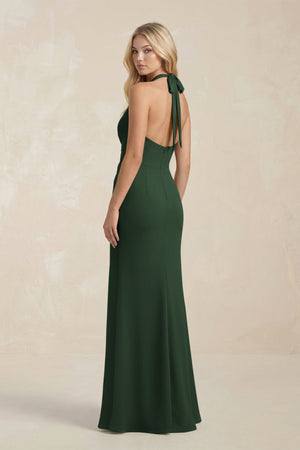 Ruched V - Neck Sheath Bridesmaid Dress With Bow in Moss - KissProm Bridesmaid Dresses