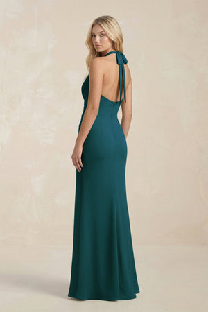 Ruched V - Neck Sheath Bridesmaid Dress With Bow in Pine - KissProm Bridesmaid Dresses