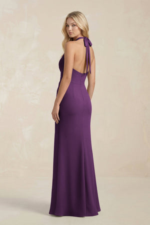 Ruched V - Neck Sheath Bridesmaid Dress With Bow in Plum - KissProm Bridesmaid Dresses