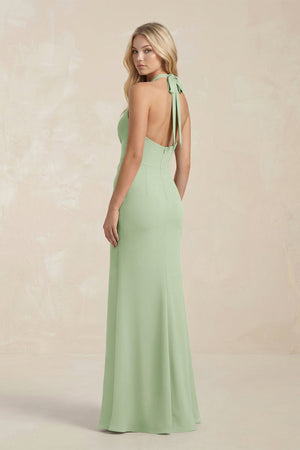 Ruched V - Neck Sheath Bridesmaid Dress With Bow in Sage - KissProm Bridesmaid Dresses