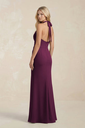 Ruched V - Neck Sheath Bridesmaid Dress With Bow in Sangria - KissProm Bridesmaid Dresses