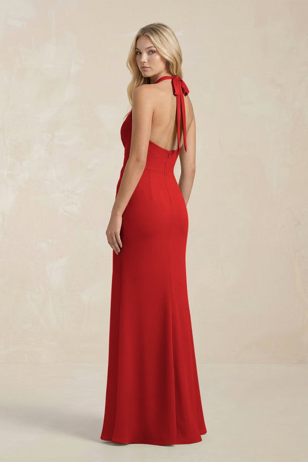 Ruched V - Neck Sheath Bridesmaid Dress With Bow in Spice - KissProm Bridesmaid Dresses