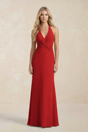 Ruched V - Neck Sheath Bridesmaid Dress With Bow in Spice - KissProm Bridesmaid Dresses