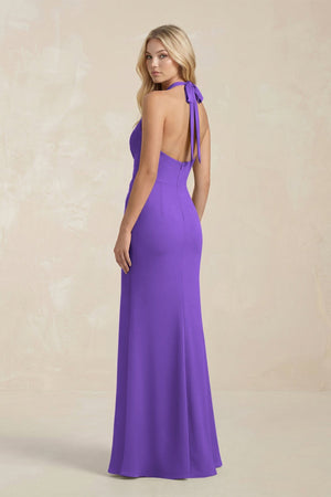 Ruched V - Neck Sheath Bridesmaid Dress With Bow in Tahiti - KissProm Bridesmaid Dresses