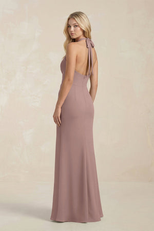 Ruched V - Neck Sheath Bridesmaid Dress With Bow in Toffee - KissProm Bridesmaid Dresses