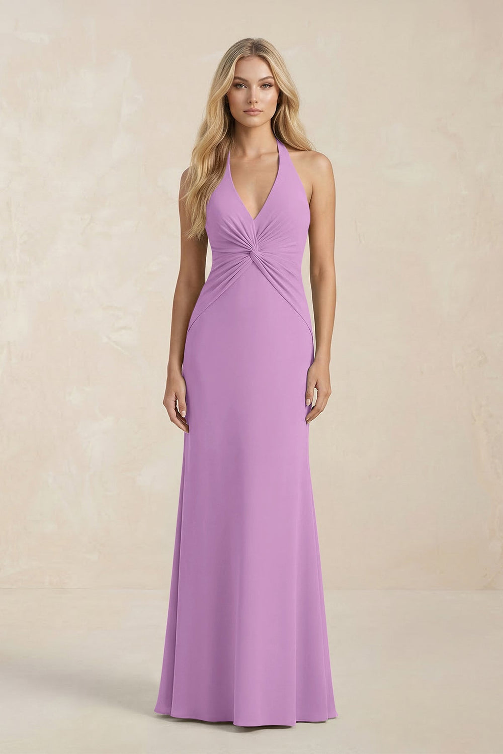 Ruched V - Neck Sheath Bridesmaid Dress With Bow in Vintage Mauve - KissProm Bridesmaid Dresses