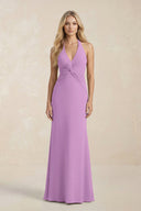 Ruched V - Neck Sheath Bridesmaid Dress With Bow in Vintage Mauve - KissProm Bridesmaid Dresses
