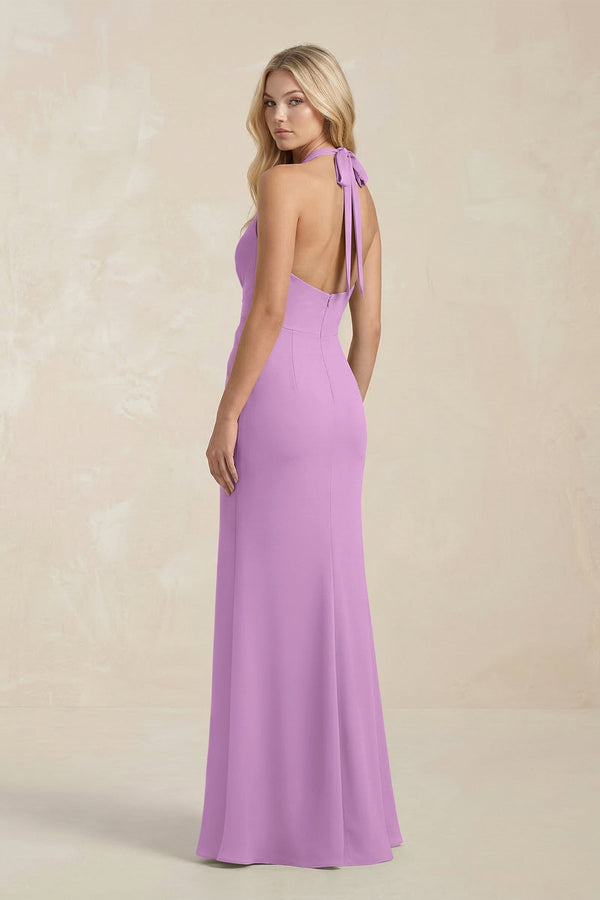 Ruched V - Neck Sheath Bridesmaid Dress With Bow in Vintage Mauve - KissProm Bridesmaid Dresses