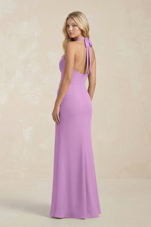 Ruched V - Neck Sheath Bridesmaid Dress With Bow in Vintage Mauve - KissProm Bridesmaid Dresses